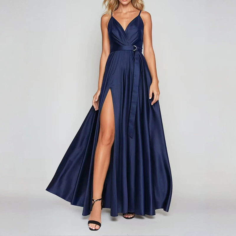 Norah - Women’s Satin Maxi Dress for Wedding Guests with Side Slit