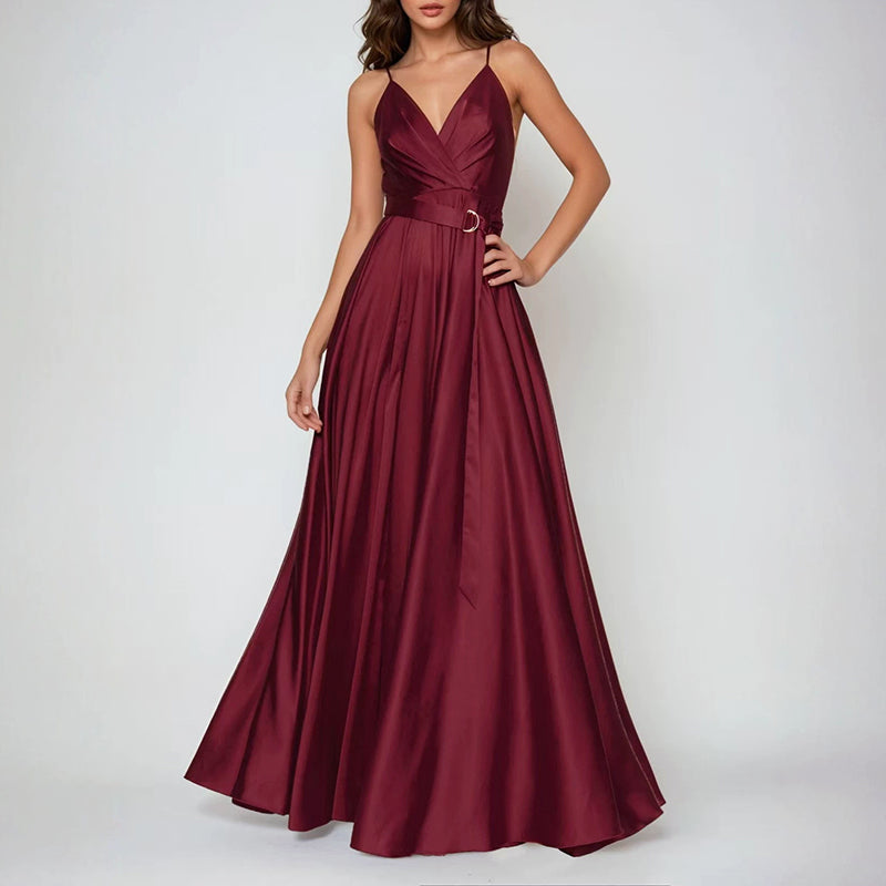 Norah - Women’s Satin Maxi Dress for Wedding Guests with Side Slit