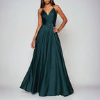 Norah - Women’s Satin Maxi Dress for Wedding Guests with Side Slit