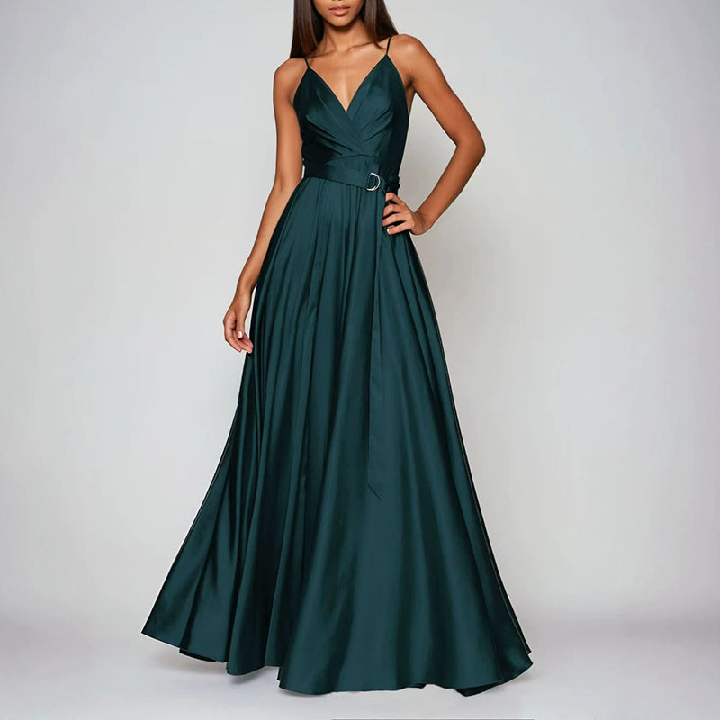Norah - Women’s Satin Maxi Dress for Wedding Guests with Side Slit