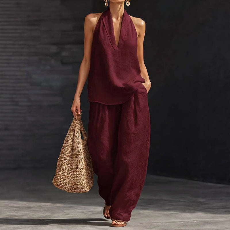 Aubrey - Halter Neck Sleeveless Top and Pants Set