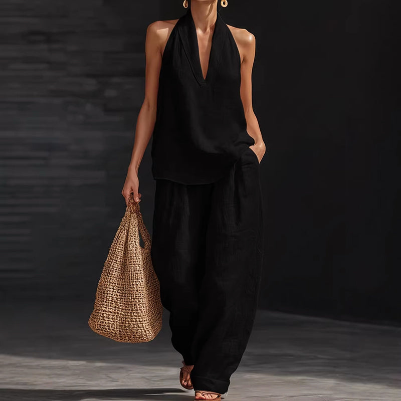 Aubrey - Halter Neck Sleeveless Top and Pants Set