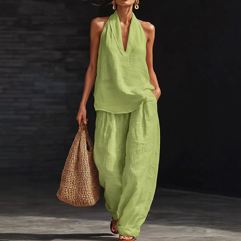 Aubrey - Halter Neck Sleeveless Top and Pants Set