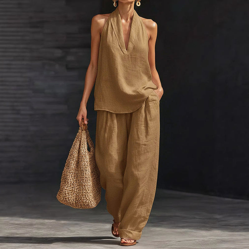 Aubrey - Halter Neck Sleeveless Top and Pants Set
