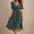 Olivia - Women's Floral Wrap V-Neck Flutter Sleeve Midi Dress