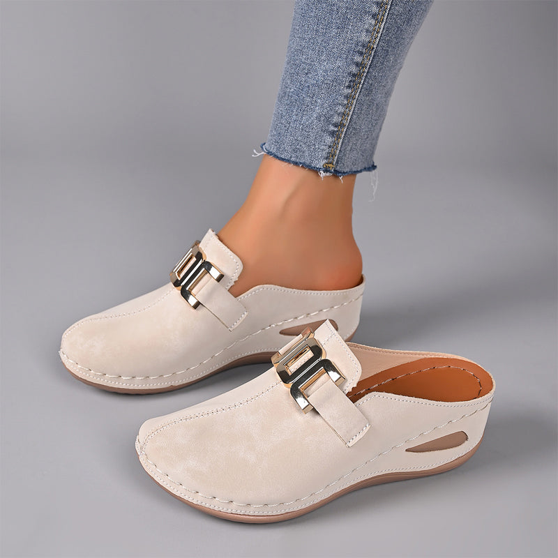 Pauline - Women’s Slip-On Buckle Detail Clogs