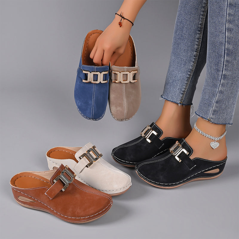 Pauline - Women’s Slip-On Buckle Detail Clogs