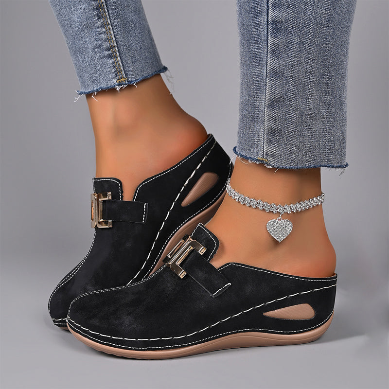 Pauline - Women’s Slip-On Buckle Detail Clogs