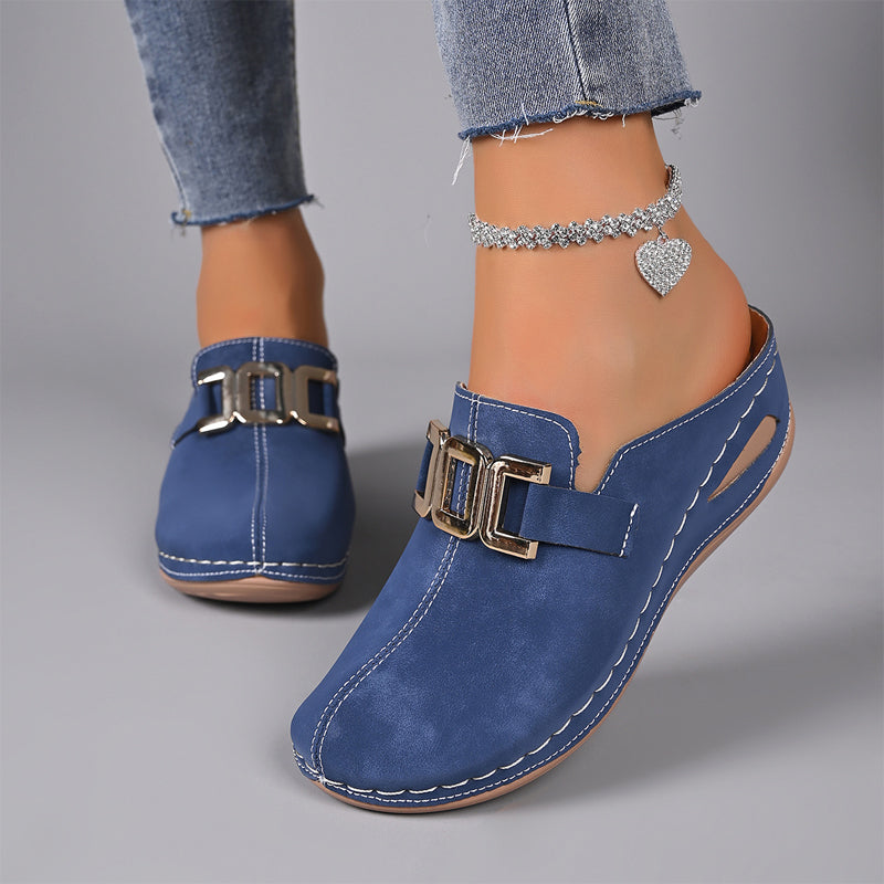 Pauline - Women’s Slip-On Buckle Detail Clogs