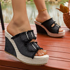 Rachel - Women’s Denim Platform Wedge Sandals