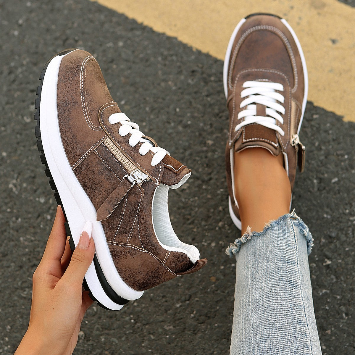 Riley - Women’s Platform Lace Up Zipper Sneakers