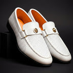 Rowan - Men's Perforated Dress Loafers with Metal Accent Strap