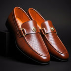 Rowan - Men's Perforated Dress Loafers with Metal Accent Strap