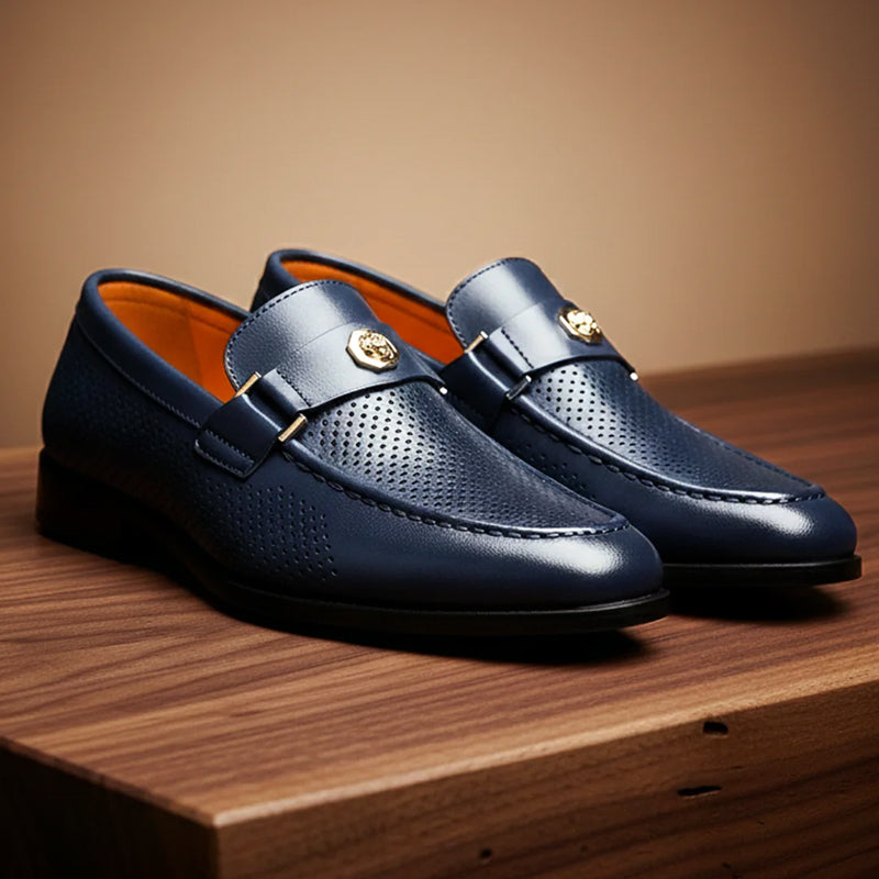 Rowan - Men's Perforated Dress Loafers with Metal Accent Strap