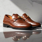 Rowan - Men's Perforated Dress Loafers with Metal Accent Strap
