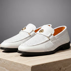 Rowan - Men's Perforated Dress Loafers with Metal Accent Strap