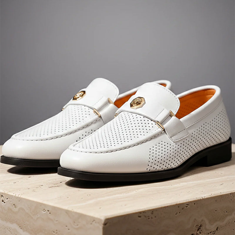 Rowan - Men's Perforated Dress Loafers with Metal Accent Strap