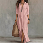Sage - Women's Boho Long Sleeve Maxi Shirt Dress