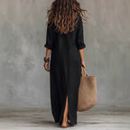 Sage - Women's Boho Long Sleeve Maxi Shirt Dress