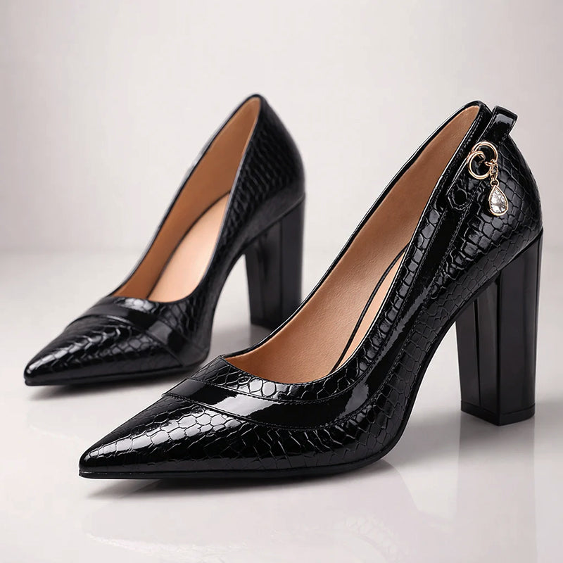 Scarlett - Women’s Embossed Finish Elegant Block Heels