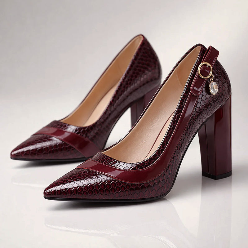 Scarlett - Women’s Embossed Finish Elegant Block Heels