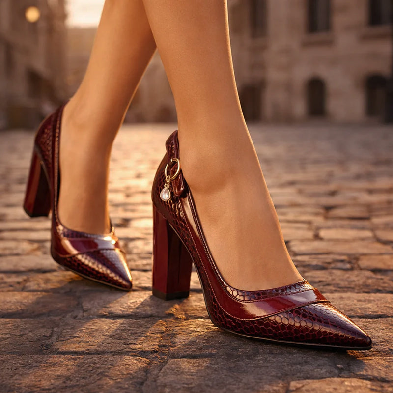 Scarlett - Women’s Embossed Finish Elegant Block Heels
