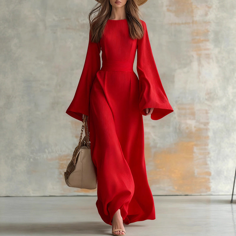 Scarlett - Women's Long Sleeve Flowy Waist Tie Maxi Dress