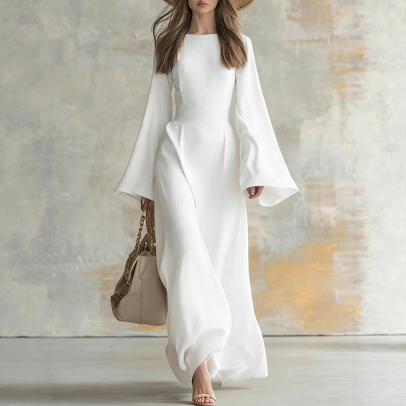 Scarlett - Women's Long Sleeve Flowy Waist Tie Maxi Dress