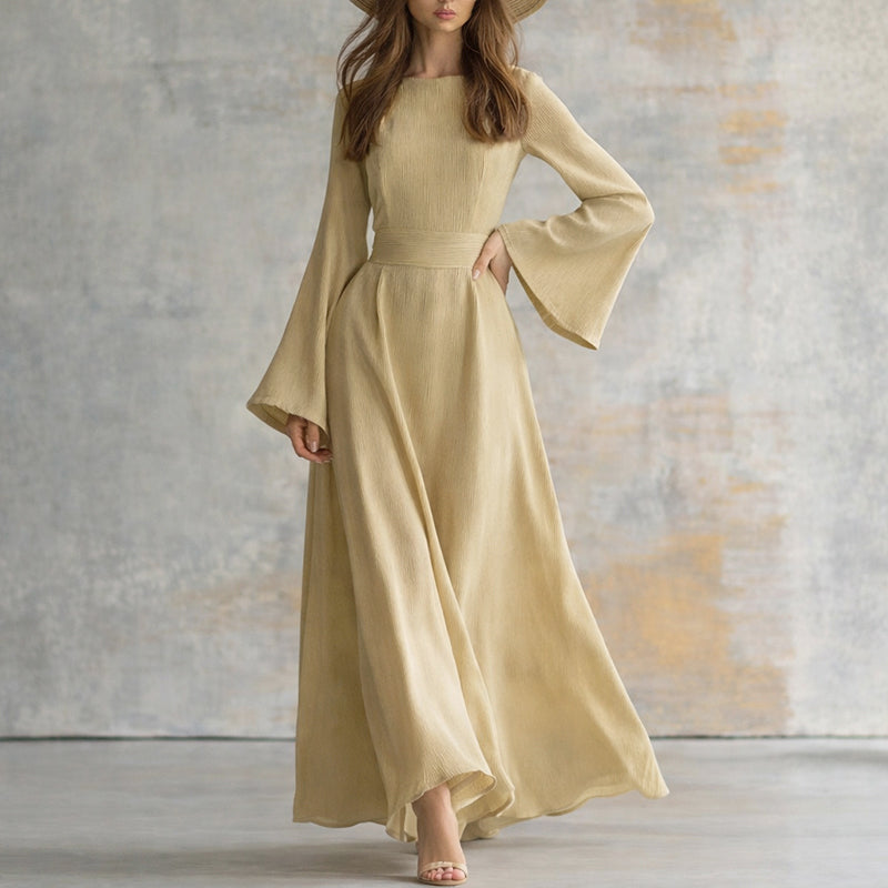 Scarlett - Women's Long Sleeve Flowy Waist Tie Maxi Dress