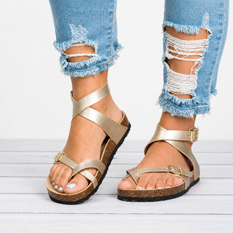 Shannon - Women’s Cross Strap Adjustable Flat Sandals