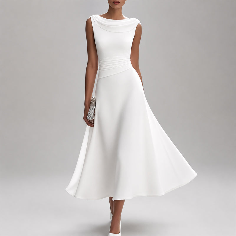 Sienna - Women’s Draped Neck Sleeveless Midi Dress