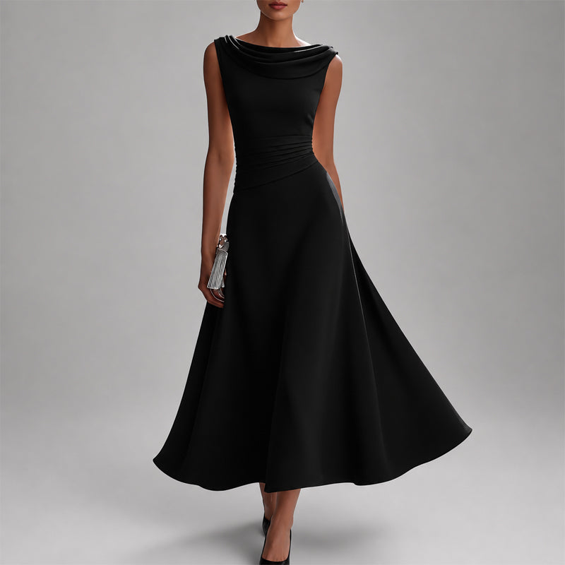 Sienna - Women’s Draped Neck Sleeveless Midi Dress