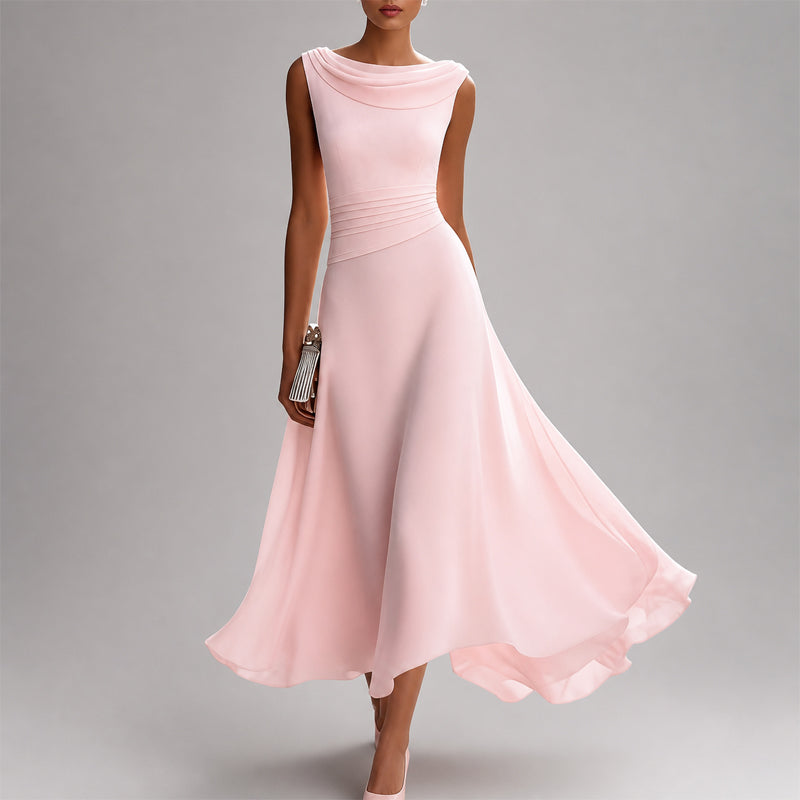 Sienna - Women’s Draped Neck Sleeveless Midi Dress