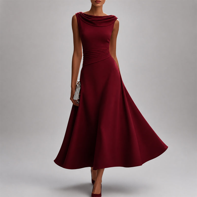 Sienna - Women’s Draped Neck Sleeveless Midi Dress