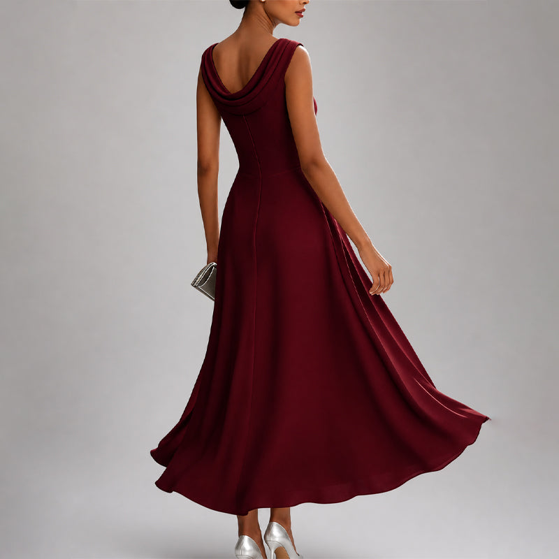 Sienna - Women’s Draped Neck Sleeveless Midi Dress