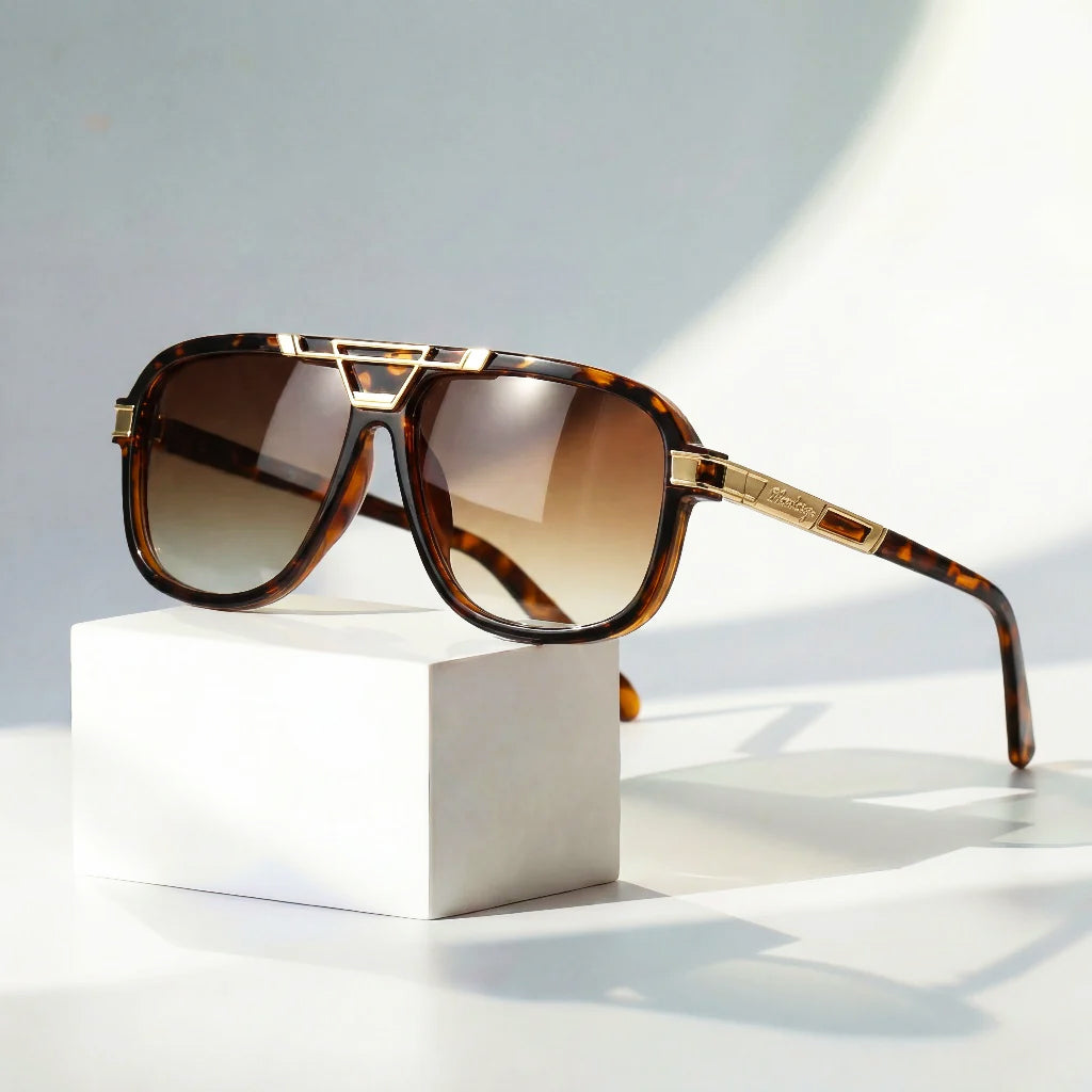 Solvra - Double Bridge Oversized Square Sunglasses