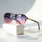 Solvra - Double Bridge Oversized Square Sunglasses