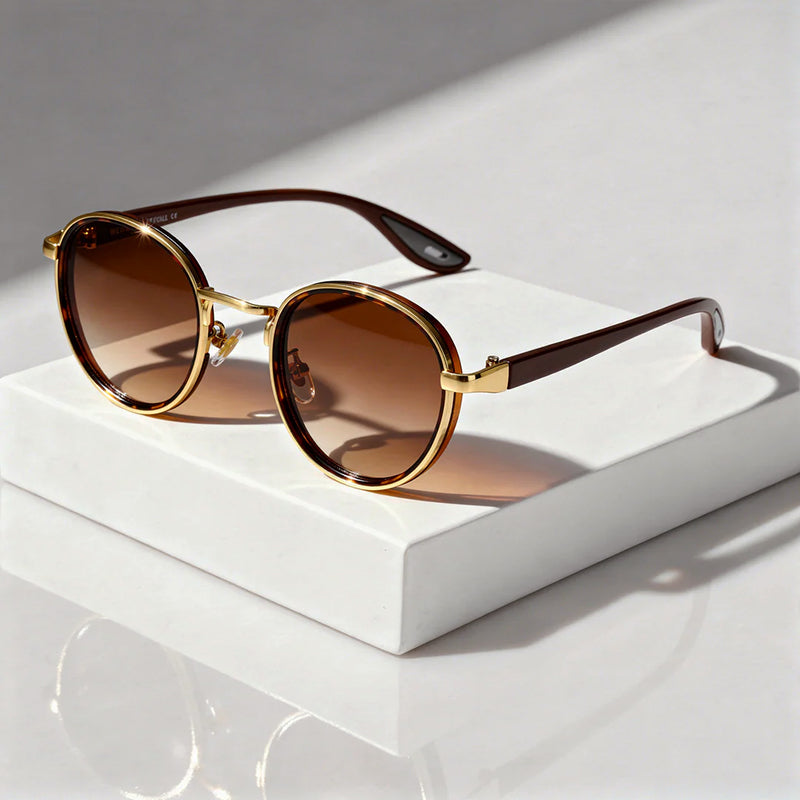 Solvra - Round Frame Retro Sunglasses with Metal Detail