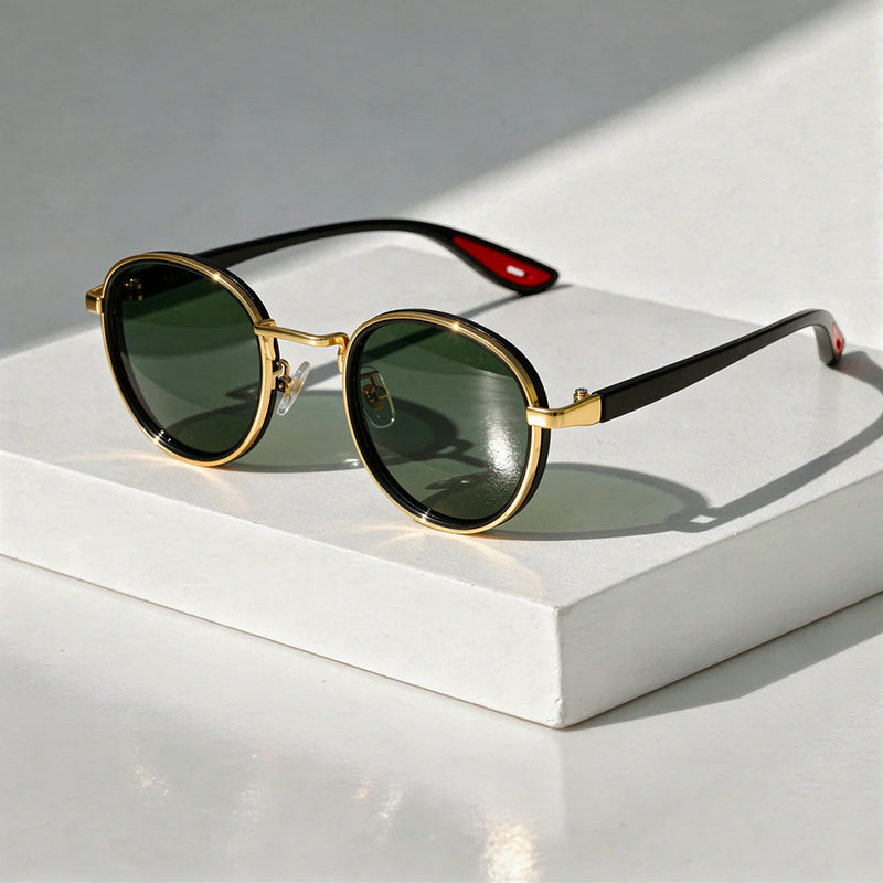 Solvra - Round Frame Retro Sunglasses with Metal Detail
