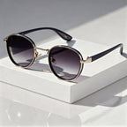 Solvra - Round Frame Retro Sunglasses with Metal Detail
