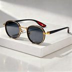Solvra - Round Frame Retro Sunglasses with Metal Detail