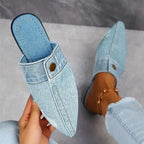 Stella - Women’s Denim Pointed Toe Mule Flats