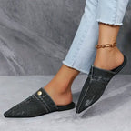 Stella - Women’s Denim Pointed Toe Mule Flats