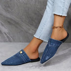 Stella - Women’s Denim Pointed Toe Mule Flats
