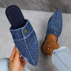 Stella - Women’s Denim Pointed Toe Mule Flats