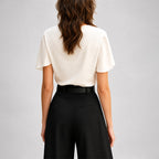 Susan - Women’s Draped Cowl Neck Short Sleeve Blouse