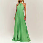 Vera - Women’s Halter Pleated Maxi Dress with Open Back