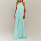 Vera - Women’s Halter Pleated Maxi Dress with Open Back