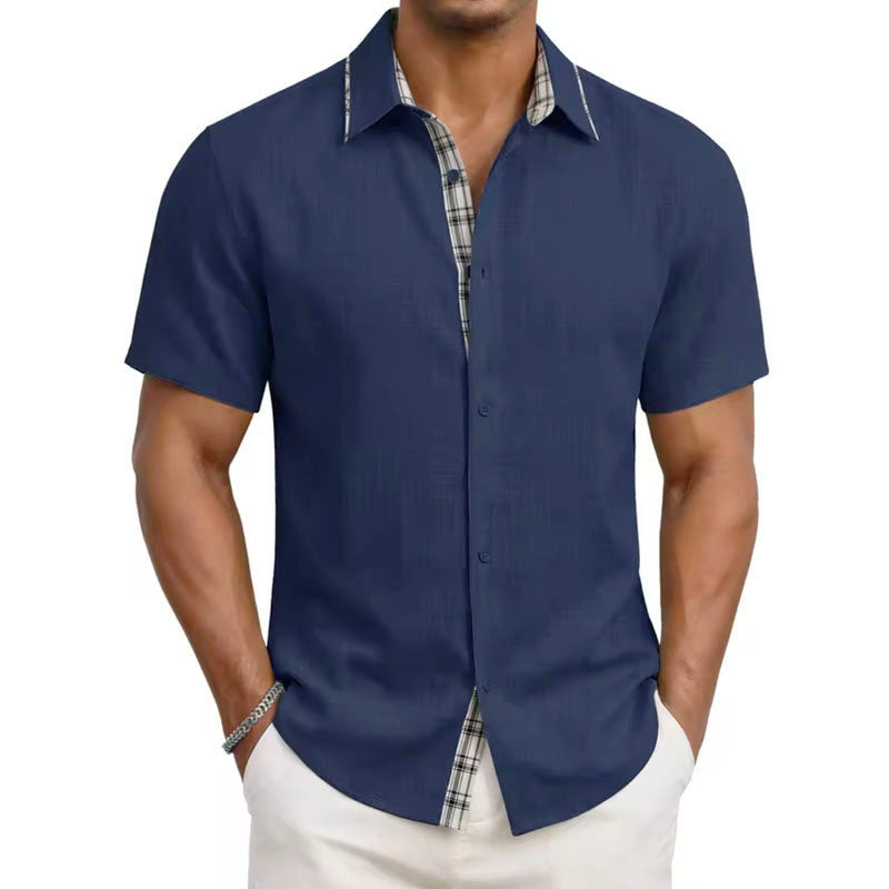 Victor - Men's Short Sleeve Shirt with Plaid Trim