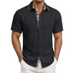 Victor - Men's Short Sleeve Shirt with Plaid Trim